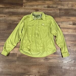 20X Twenty X Chartreuse Western Pearl Snap Button-Up Shirt Faux Suede XXL Soft